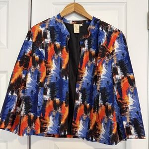 Lavender & Honey Jacket Blue Orange Print lined 3/4 sleeve Womens Large